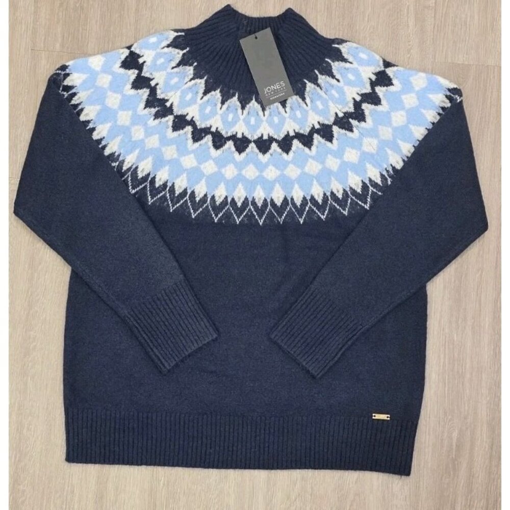 Jones‎ New York Signature Womens L Fair Isle Knit Sweater Blue